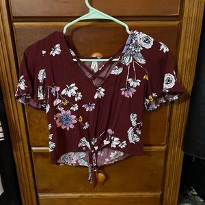 Burgundy Floral Cropped Top
